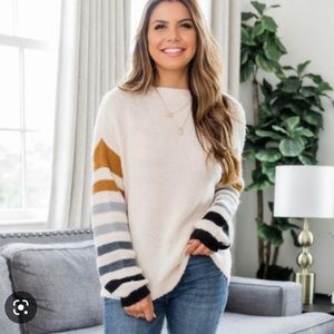 Pink Lily Make It Yours Stripe Sleeve Sweater